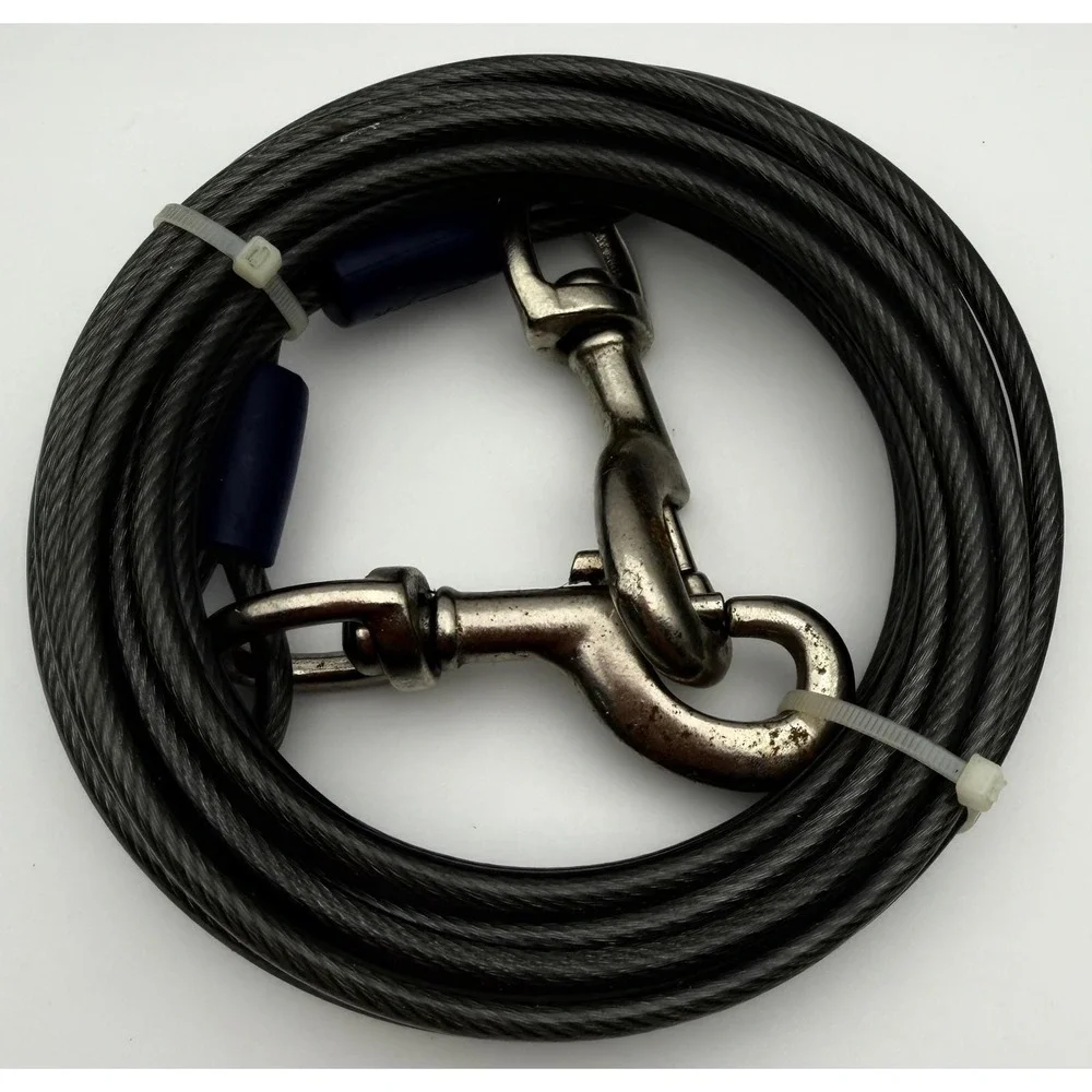 Heavy Duty Dog Tie Out Cable Steel Wire Vinyl Coated‎ Pet Tether w Swivel Snaps